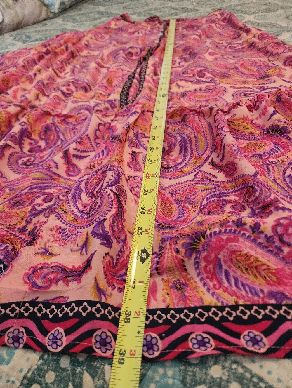 Vibrant Pink Paisley Boho Tiered Maxi Skirt Front Button Slit Smocked Waistband - Picture 10 of 13